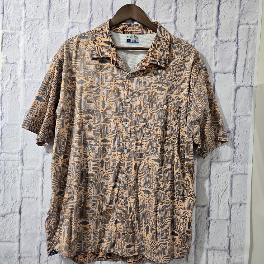 Salt Life Mens Tiki Tuna Orange Performance SLX Button-Down Shirt XL